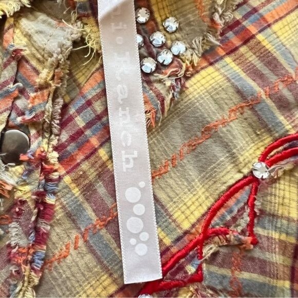 Western Cowgirl Womens Long Sleeve Plaid Shirt Size M Yellow/Red Embellished - Picture 12 of 12